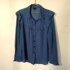 Who What Wear | blue floral ruffle detail long sleeve blouse office career XXL